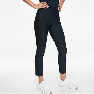 Athleta Pants Womens Small Navy Black Stellar Crop Sporty Nylon Zip Pockets Blue